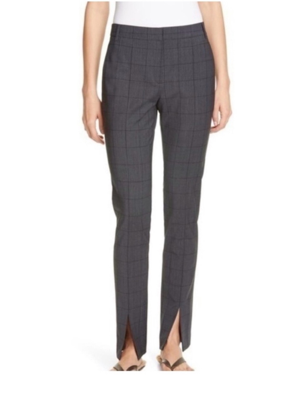 Tibi Windowpane Plaid Split Leg Trouser in Charcoal Grey